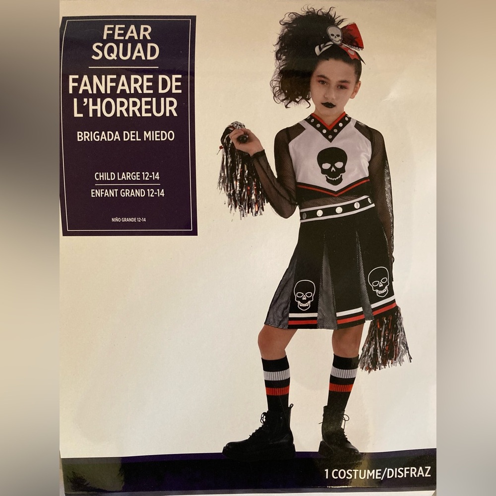 Fear Squad Cheerleader Costume - Black, White, Red Includes All Accessories